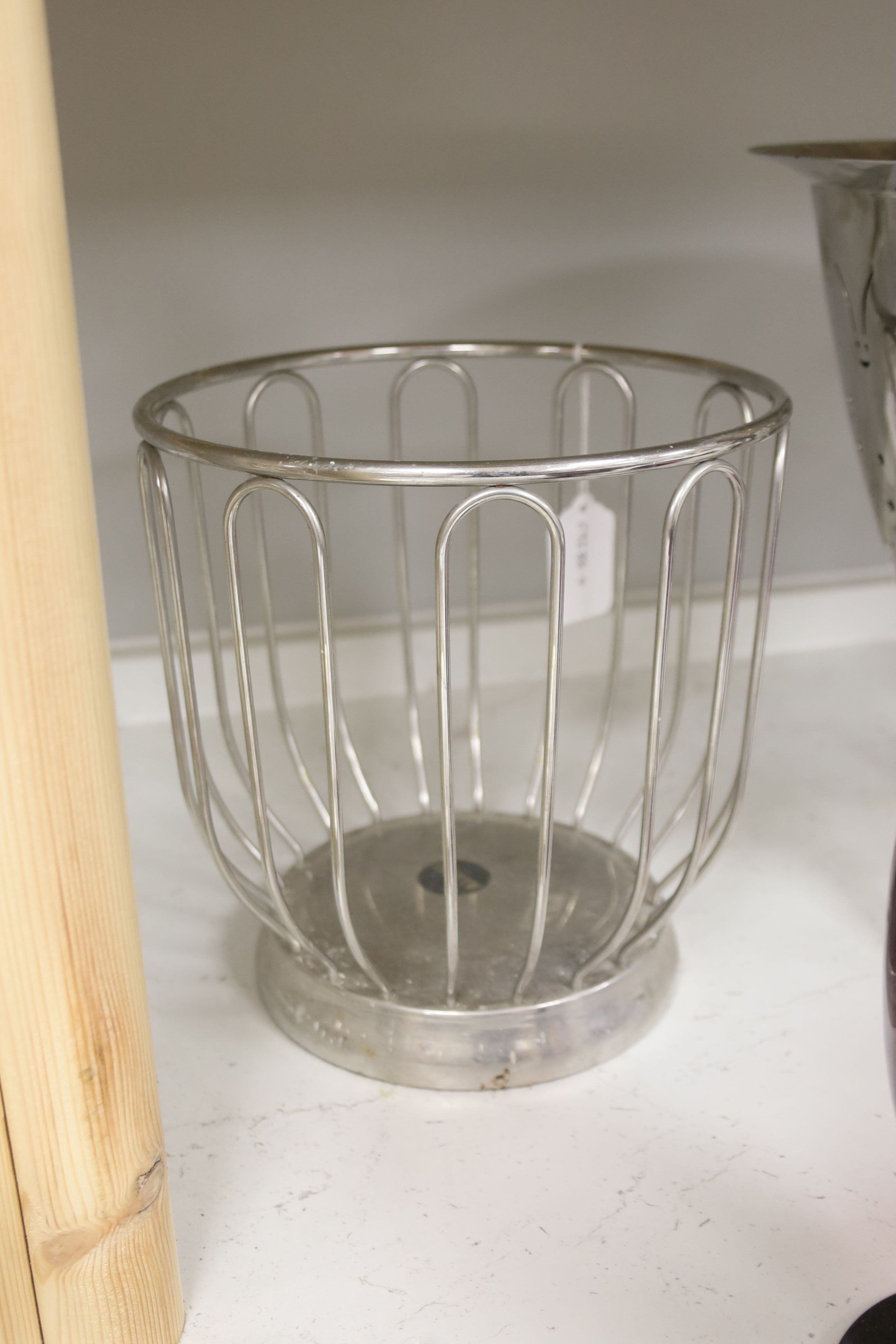 Mixed kitchenalia and glass including Alessi and a tripod jardiniere